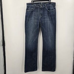 7 For All Mankind Bootcut Jeans Dark Wash Blue Denim Squiggle Pocket Mens 34x32
